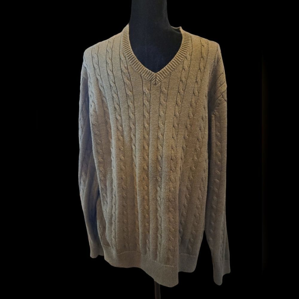 G.H. Bass Sweater Heritage Collection Dark Army Green Cotton Cable Knit sz‎ XL